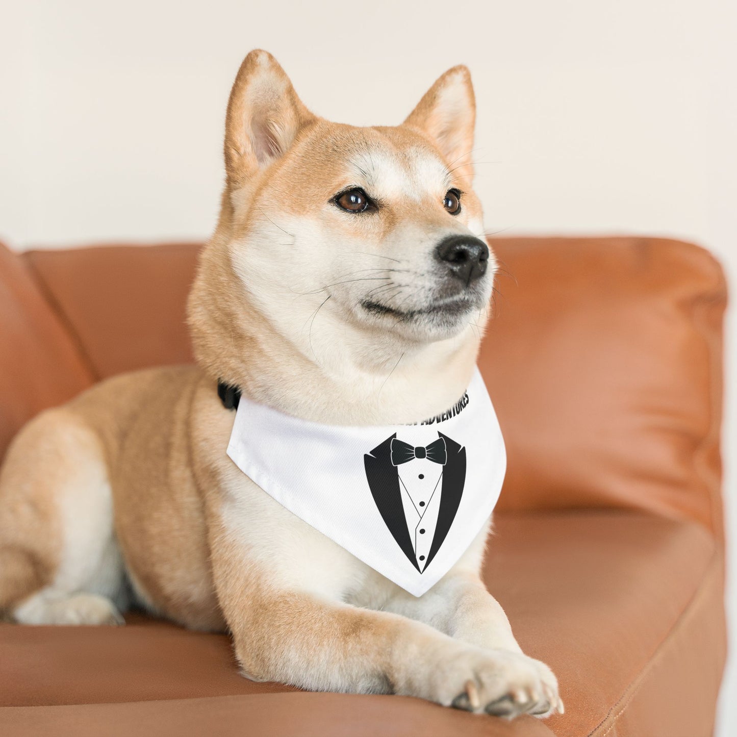 White Tuxedo Pet Bandana Collar S-XL