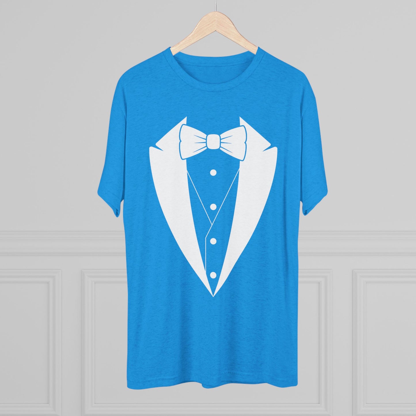 Adult Unisex White Tuxedo Tri-Blend Crew Tee S-3XL