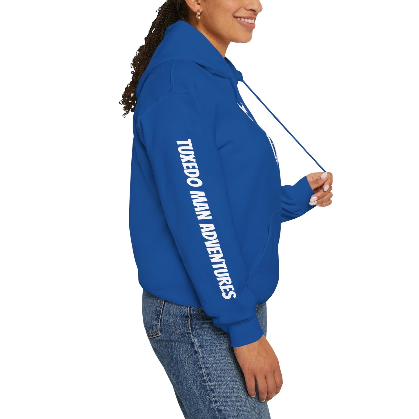 Adult Unisex Hooded Sweatshirt Tuxedo Man Logo (white logo, dark colors) Gildan Heavy Blend™  S-5XL