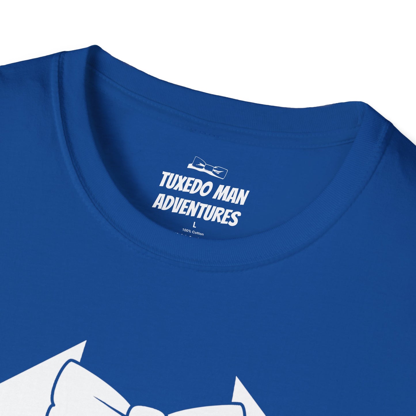 Adult Unisex Tuxedo Man Logo (white logo on dark palette) Gildan100% cotton Softstyle T-Shirt S-3XL
