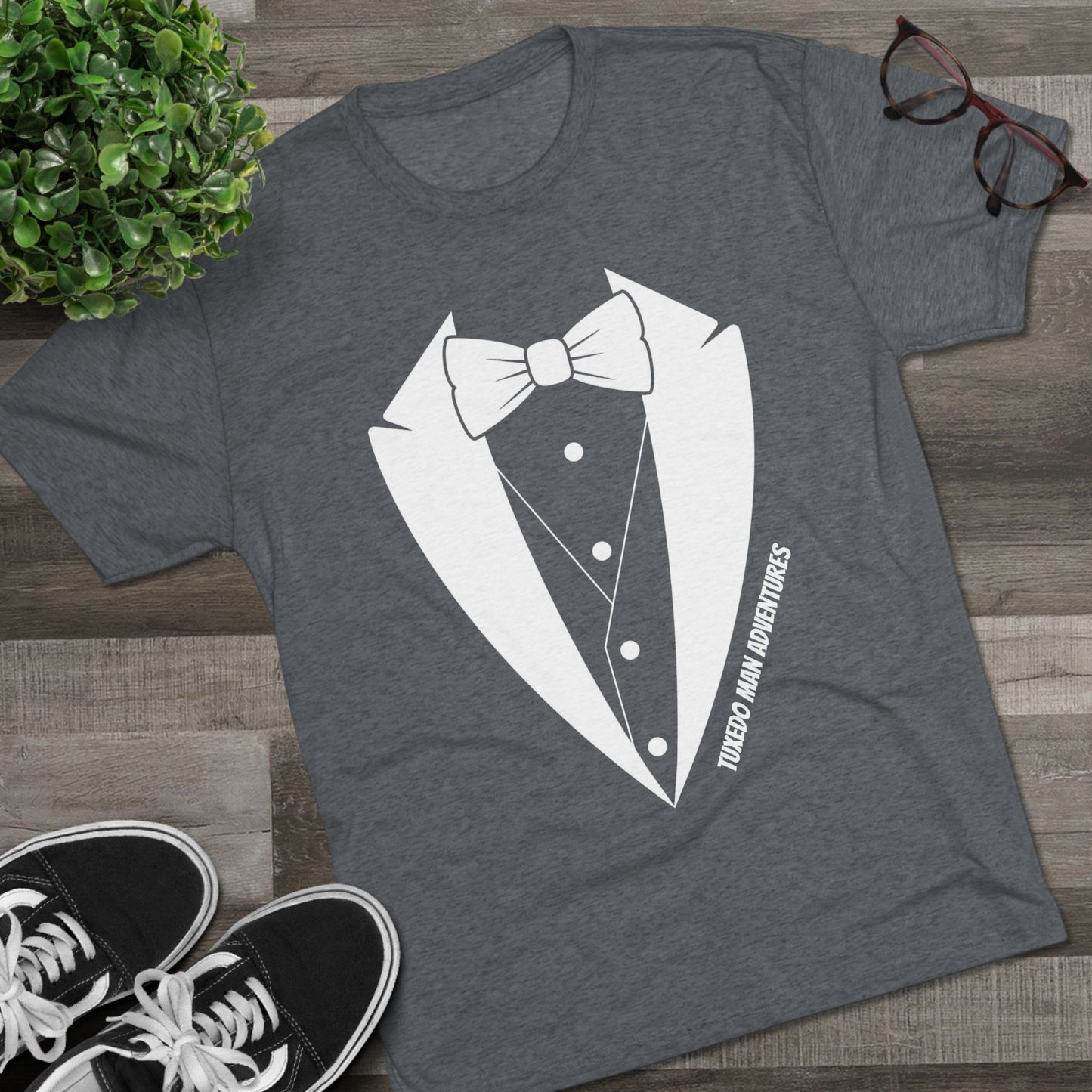 Adult Unisex Tuxedo Man Logo Tri-Blend Tee (Vintage palette)