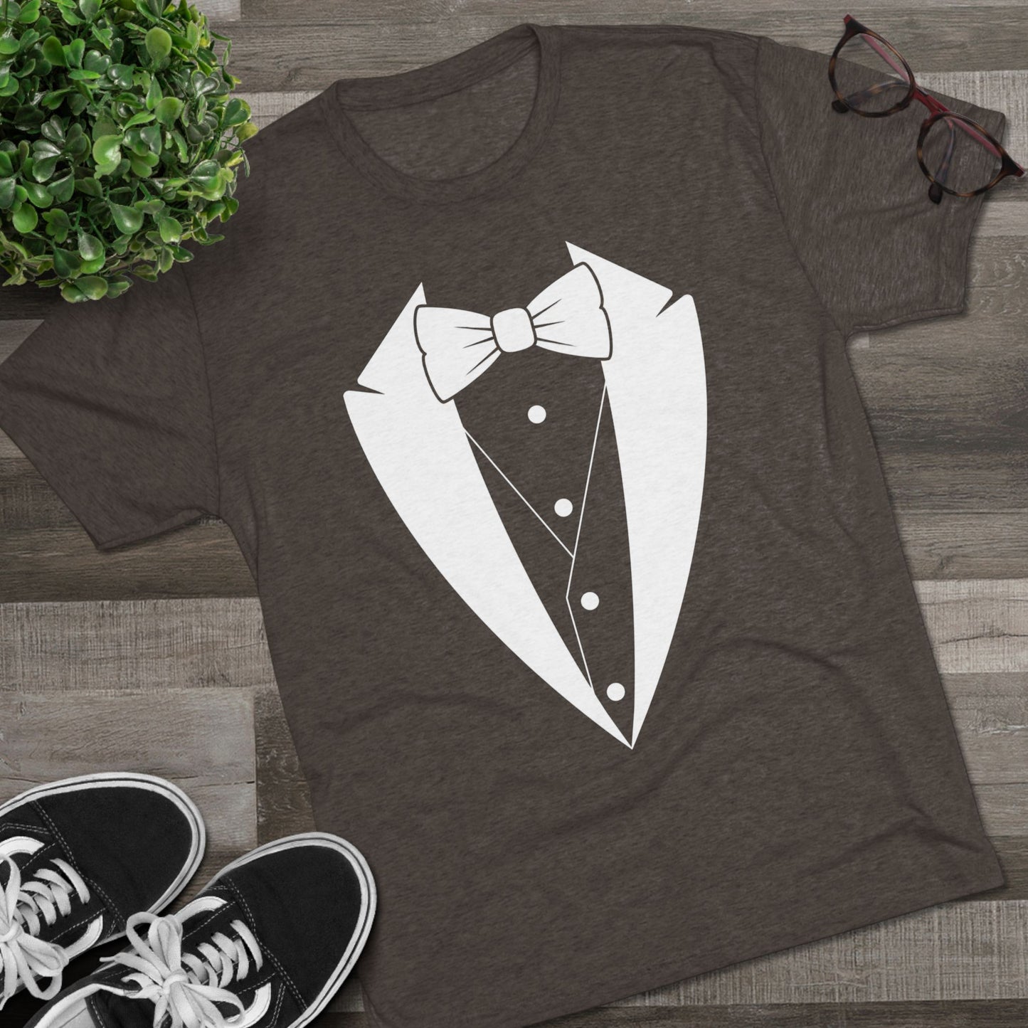 Adult Unisex White Tuxedo Tri-Blend Crew Tee S-3XL