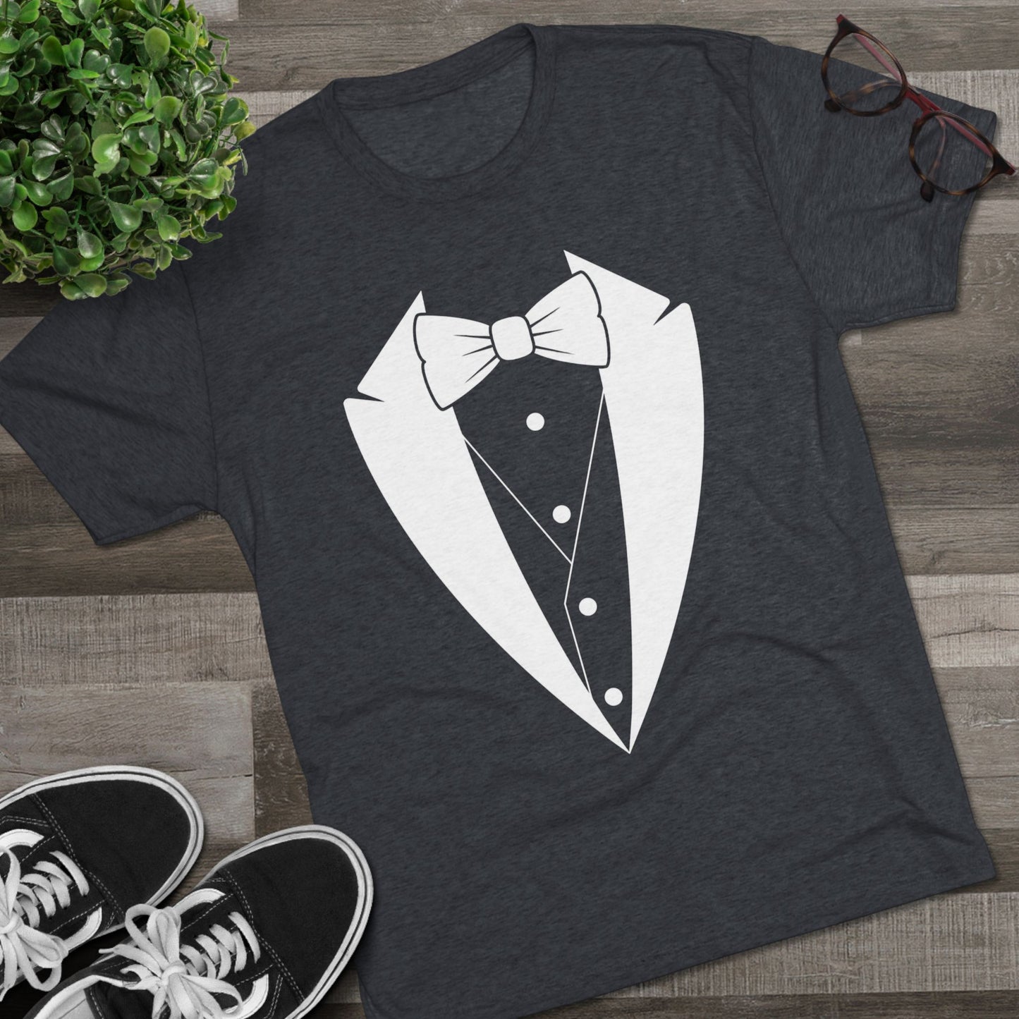 Adult Unisex Tuxedo Man Logo (dark colors, white logo) Next Level Ultrasoft Tri-Blend  Crew Tee S-3XL
