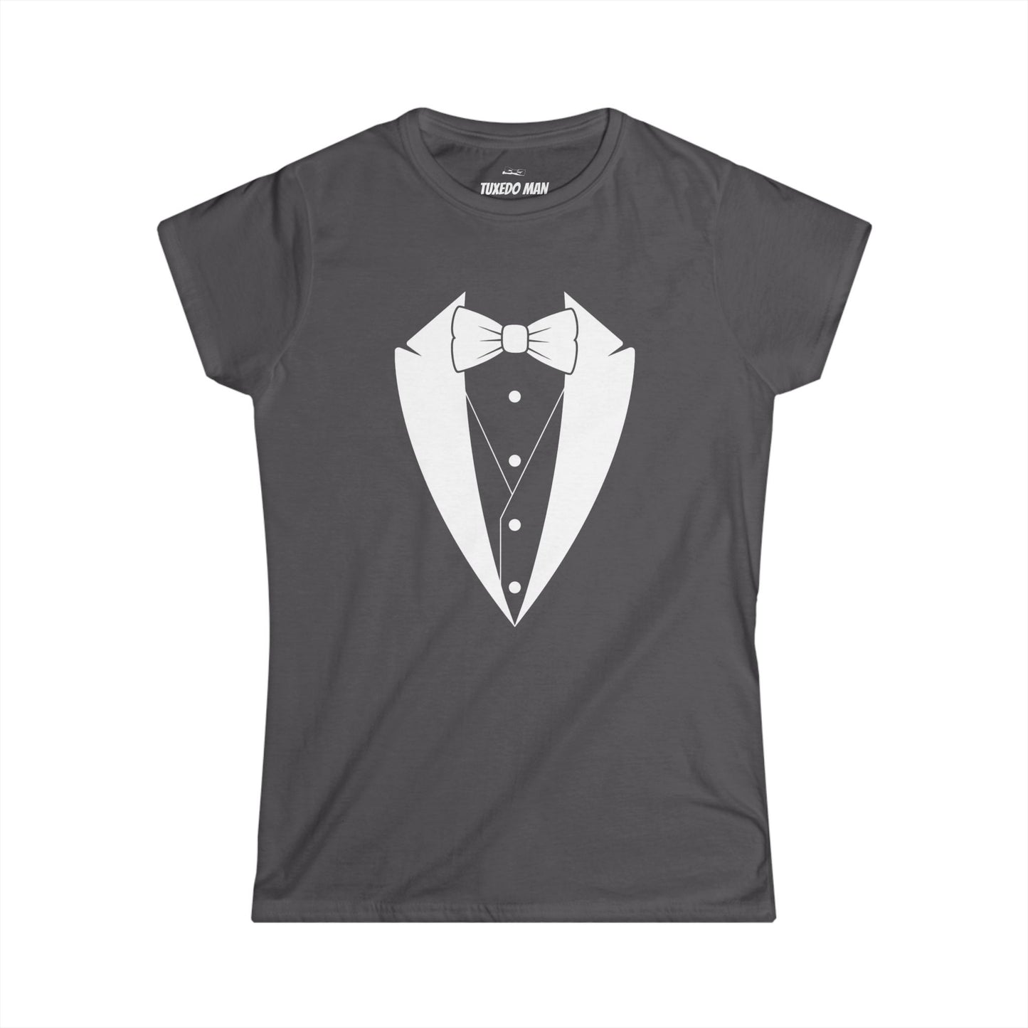 Adult Women's Tuxedo Logo (white logo on dark colors) Gildan 100% Cotton Tee S-3XL