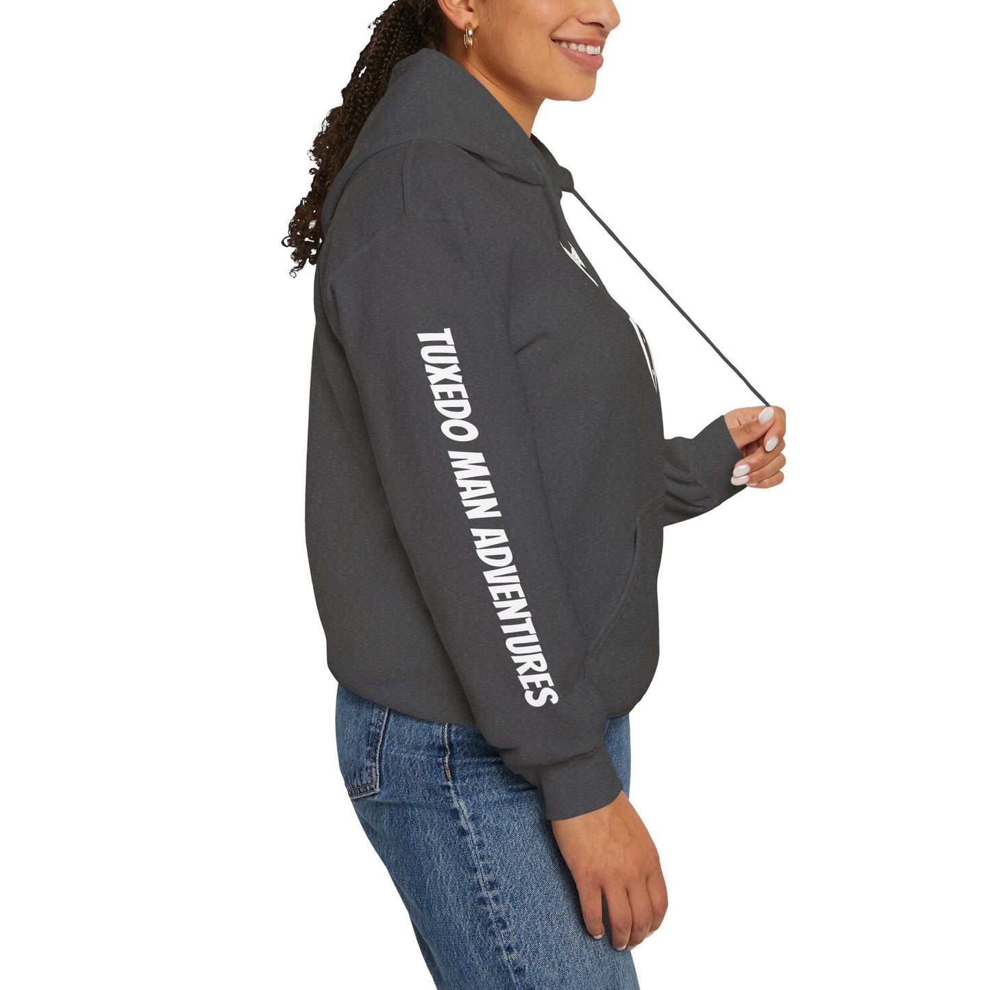 Adult Unisex Hooded Sweatshirt Tuxedo Man Logo (white logo, dark colors) Gildan Heavy Blend™  S-5XL