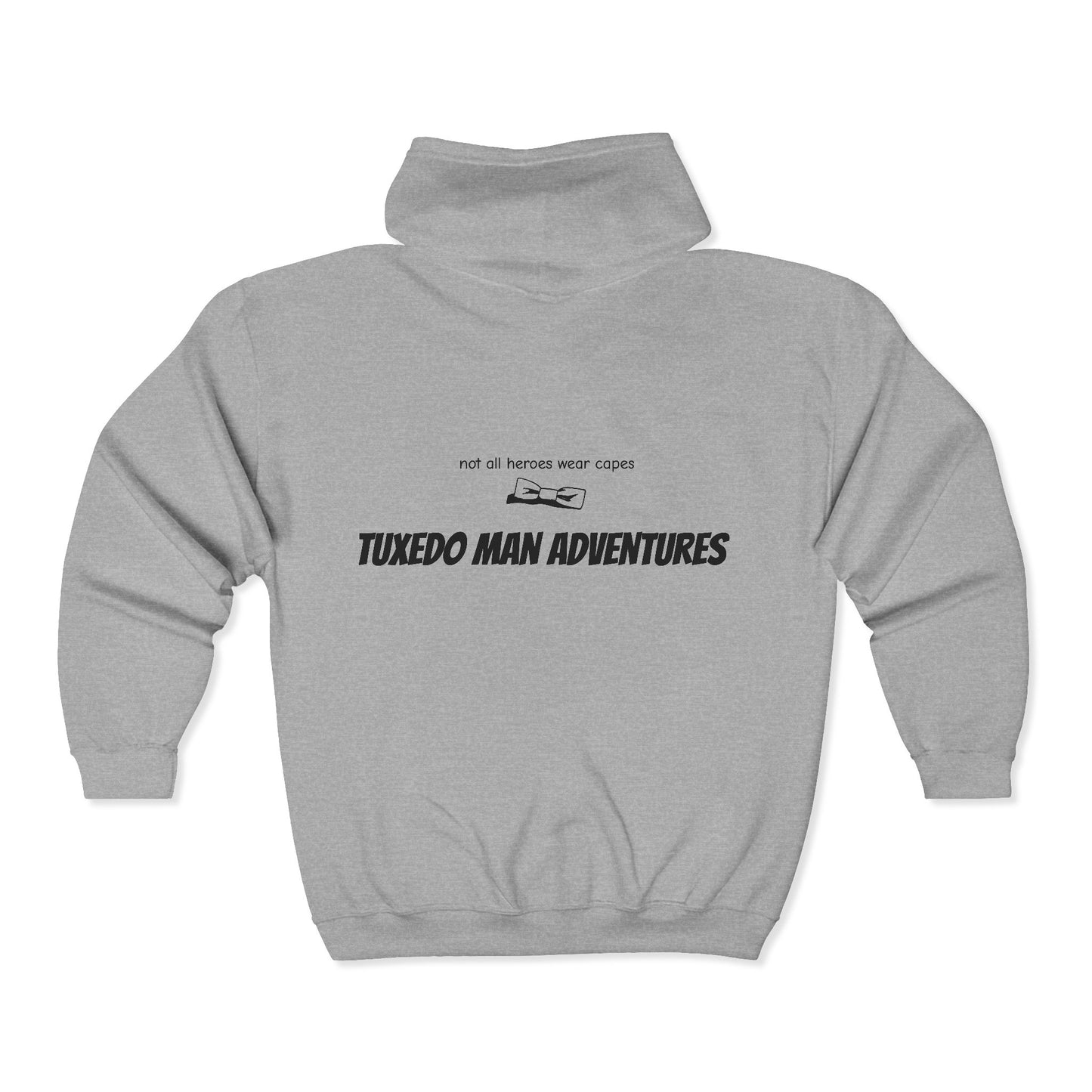 Adult Unisex Tuxedo Man Black Logo Gildan Full Zip Hooded Sweatshirt S-3XL