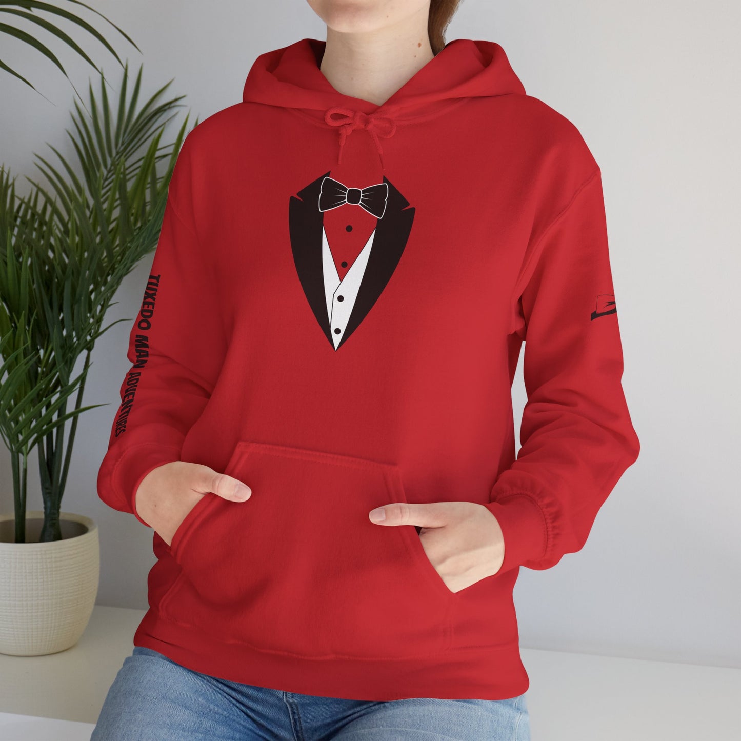 Adult Unisex Hooded Sweatshirt Tuxedo Man Logo (white logo, dark colors)  Gildan Heavy Blend™  S-5XL