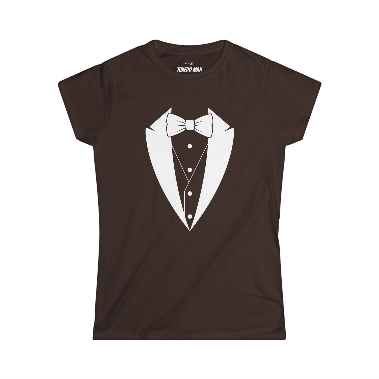 Adult Women's Tuxedo Logo (white logo on dark colors) Gildan 100% Cotton Tee S-3XL