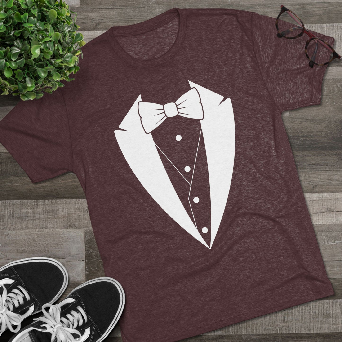 Adult Unisex White Tuxedo Tri-Blend Crew Tee S-3XL