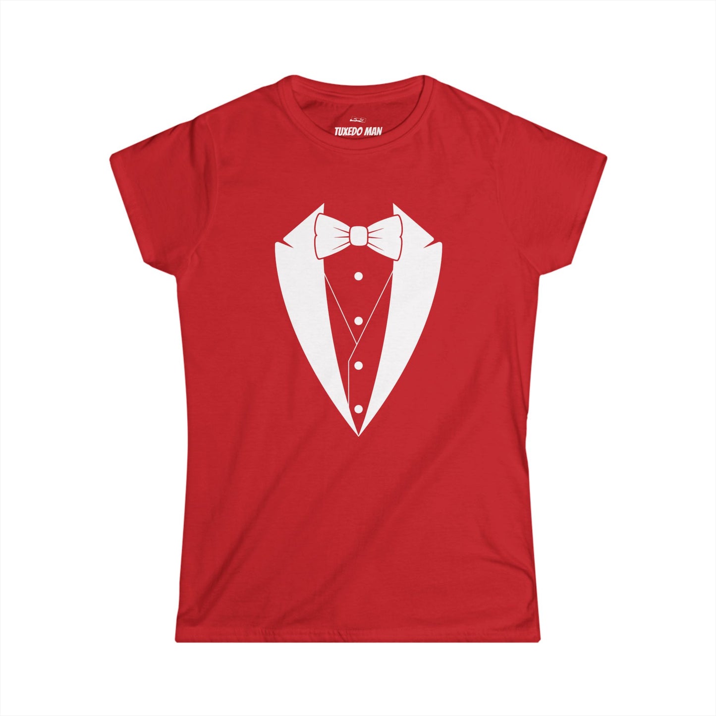 Adult Women's Tuxedo Logo (white logo on dark colors) Gildan 100% Cotton Tee S-3XL