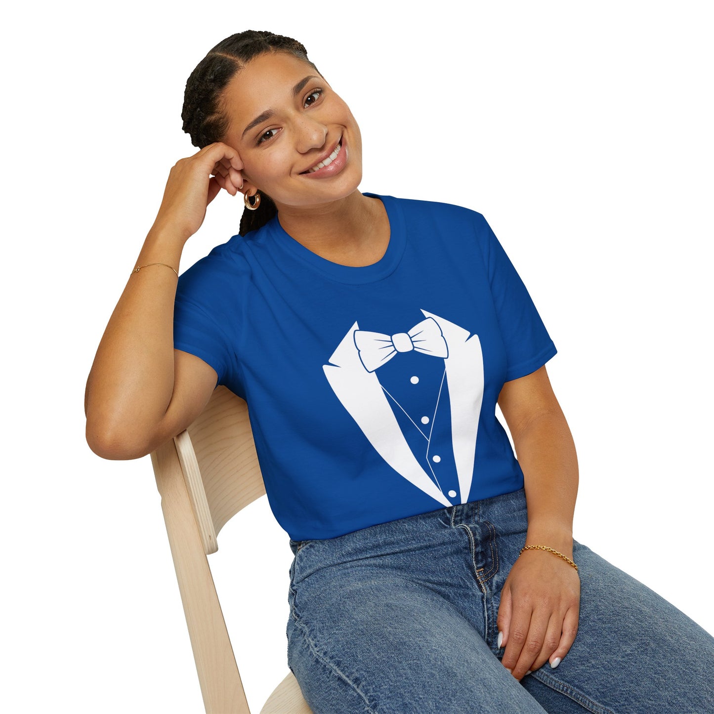 Adult Unisex Tuxedo Man Logo (white logo on dark palette) Gildan100% cotton Softstyle T-Shirt S-3XL