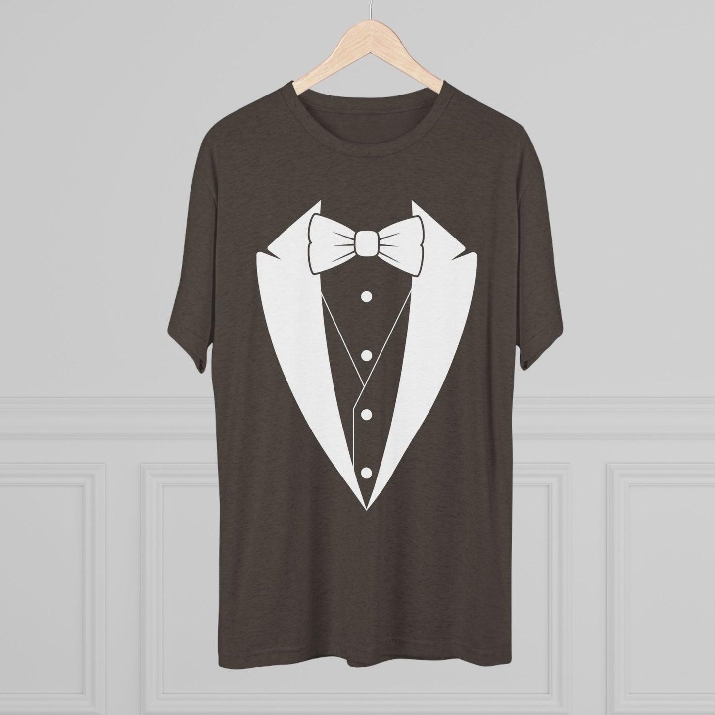 Adult Unisex White Tuxedo Tri-Blend Crew Tee S-3XL