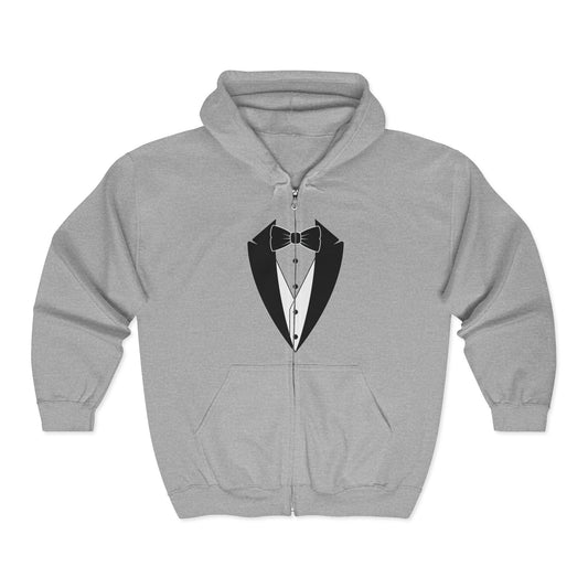 Adult Unisex Tuxedo Man Black Logo Gildan Full Zip Hooded Sweatshirt S-3XL