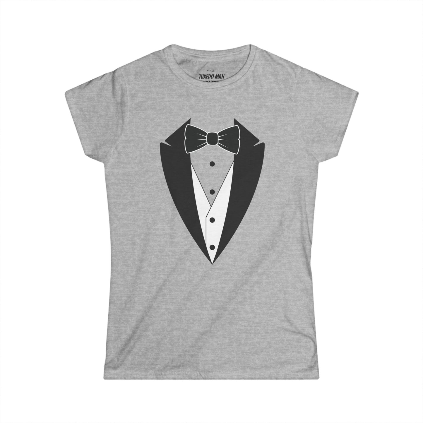 Adult Women's Tuxedo Logo (black logo on pastel colors) Gildan 100% Cotton Tee S-3XL