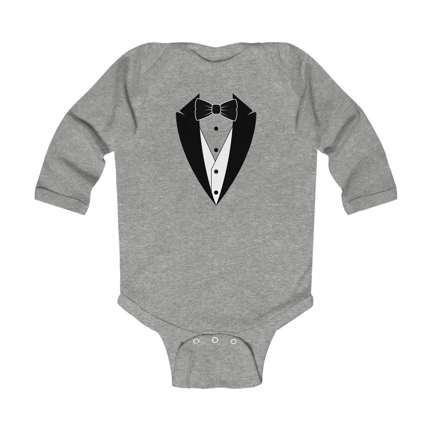 Infant Tuxedo Man Long Sleeve Bodysuit (black logo, pastels) 0-18mo