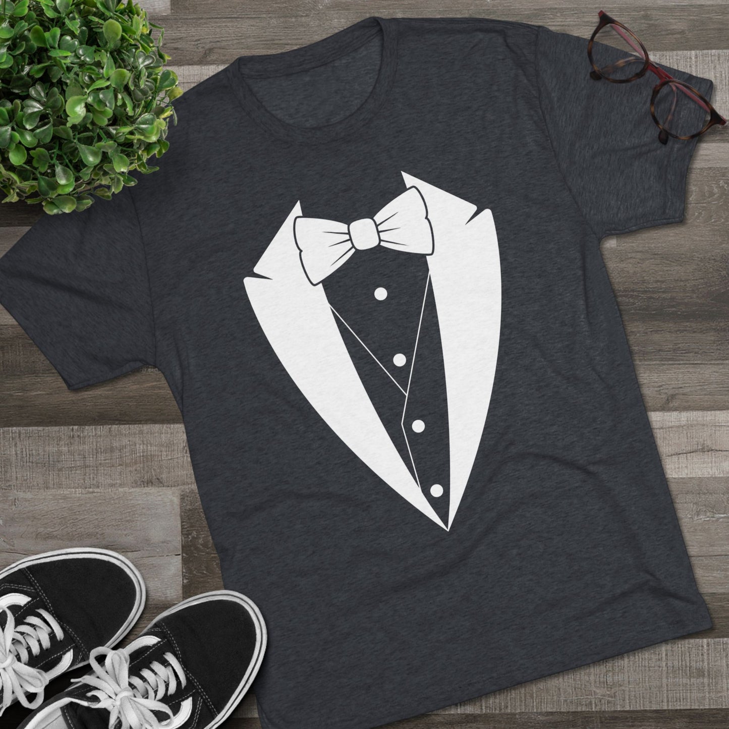 Adult Unisex White Tuxedo Tri-Blend Crew Tee S-3XL