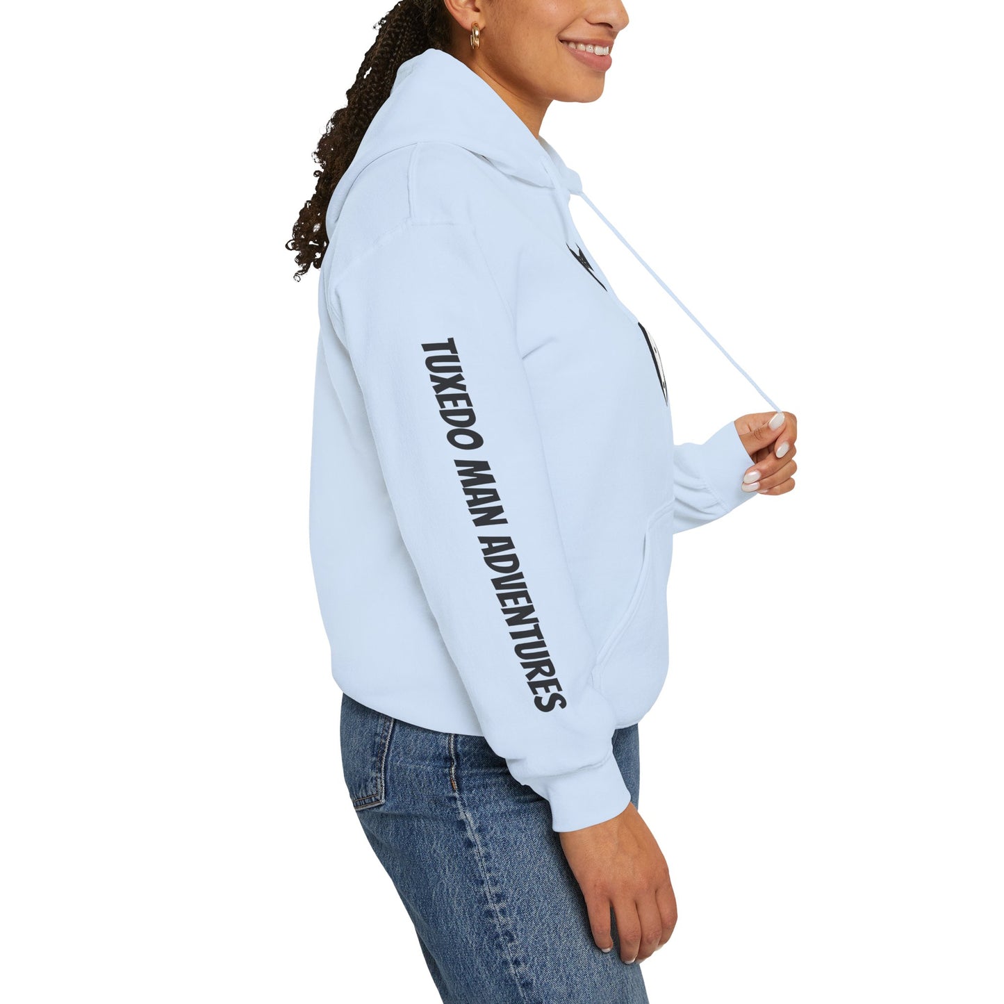 Adult Unisex Hooded Sweatshirt Tuxedo Man Logo (white logo, dark colors)  Gildan Heavy Blend™  S-5XL