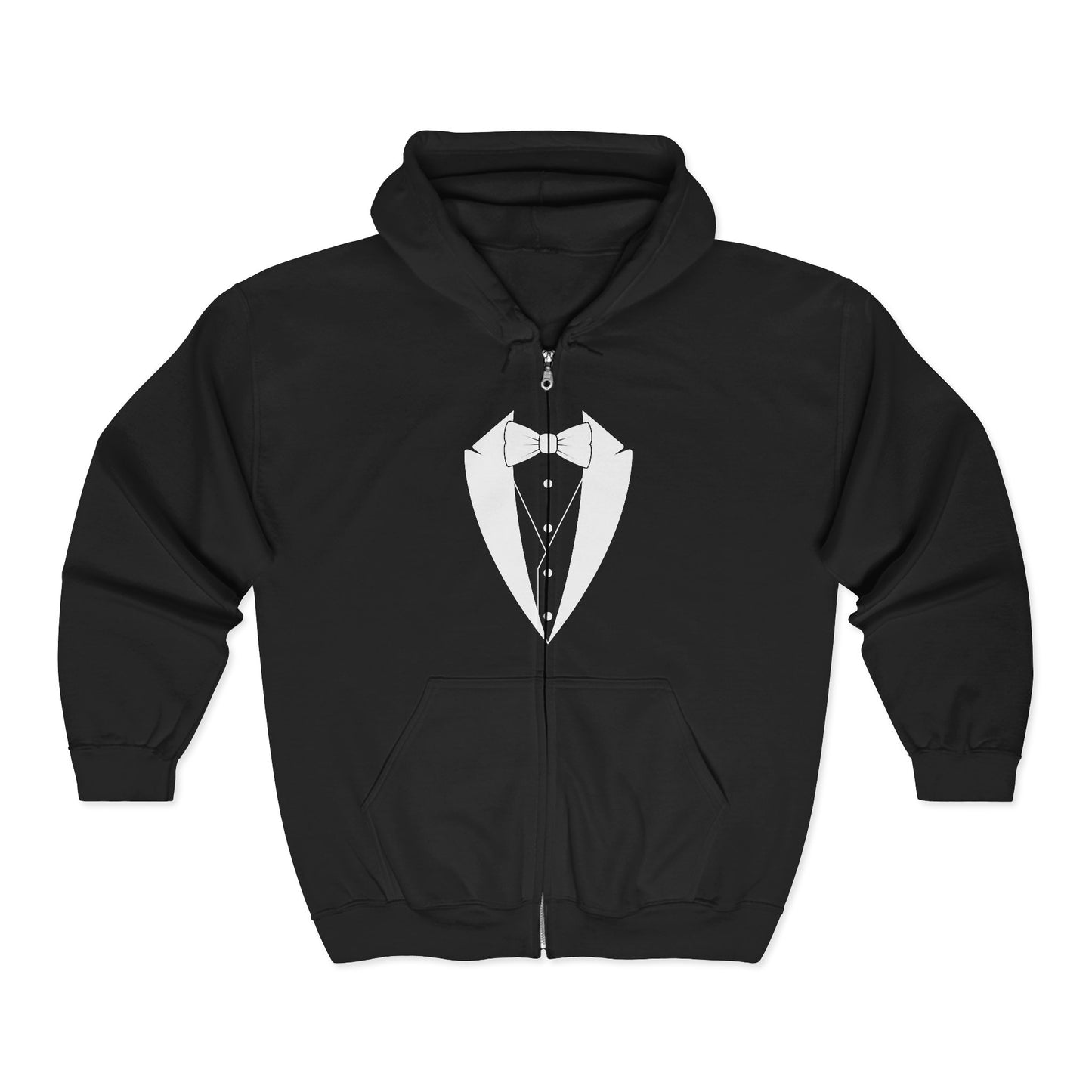 Adult Unisex Tuxedo Man White Logo Gildan Full Zip Hooded Sweatshirt S-3XL