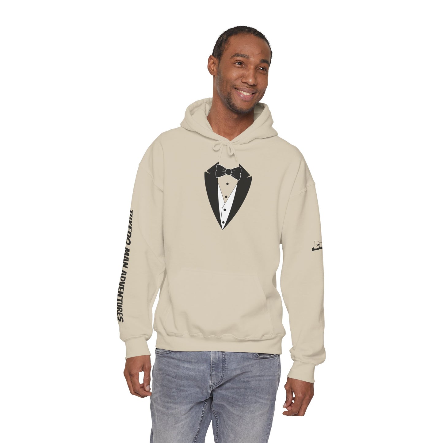 Adult Unisex Hooded Sweatshirt Tuxedo Man Logo (white logo, dark colors)  Gildan Heavy Blend™  S-5XL