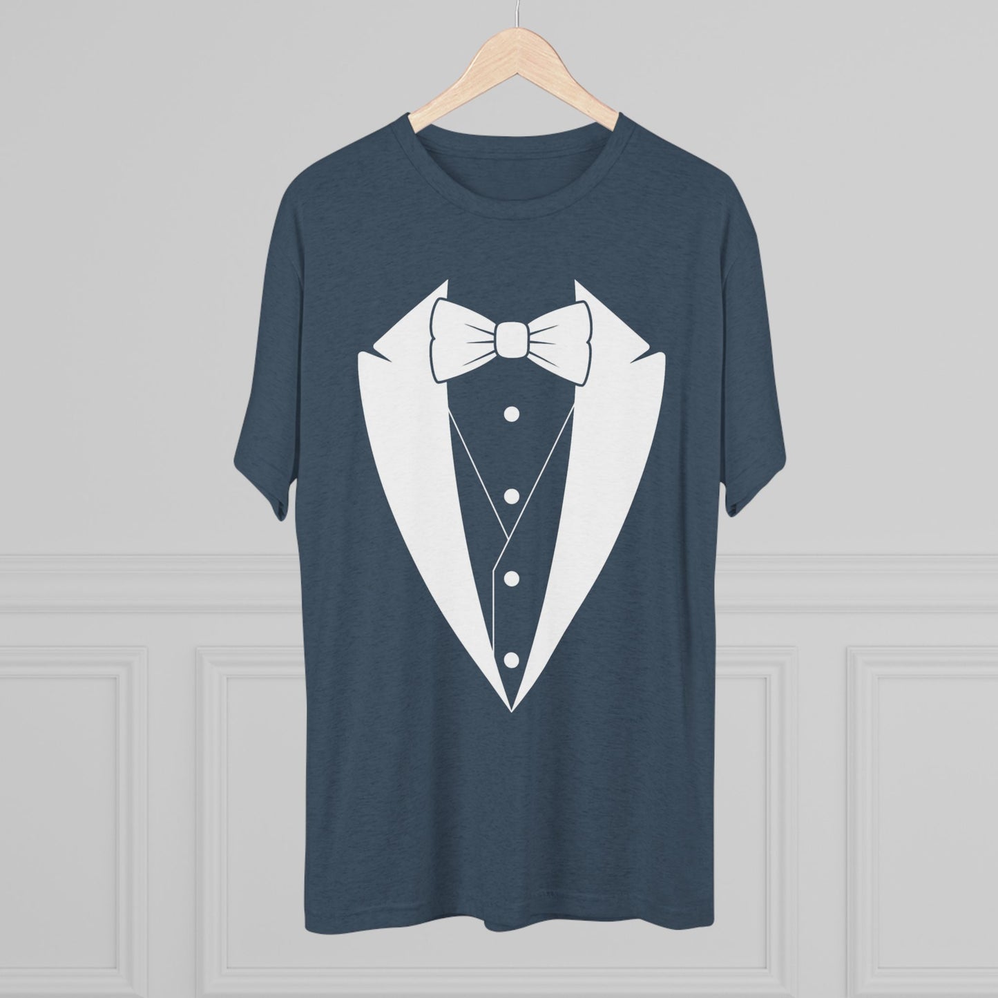 Adult Unisex White Tuxedo Tri-Blend Crew Tee S-3XL
