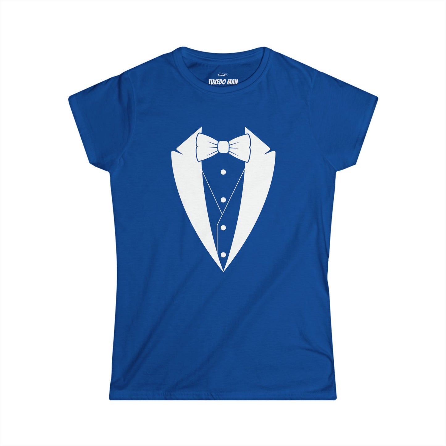 Adult Women's Tuxedo Logo (white logo on dark colors) Gildan 100% Cotton Tee S-3XL