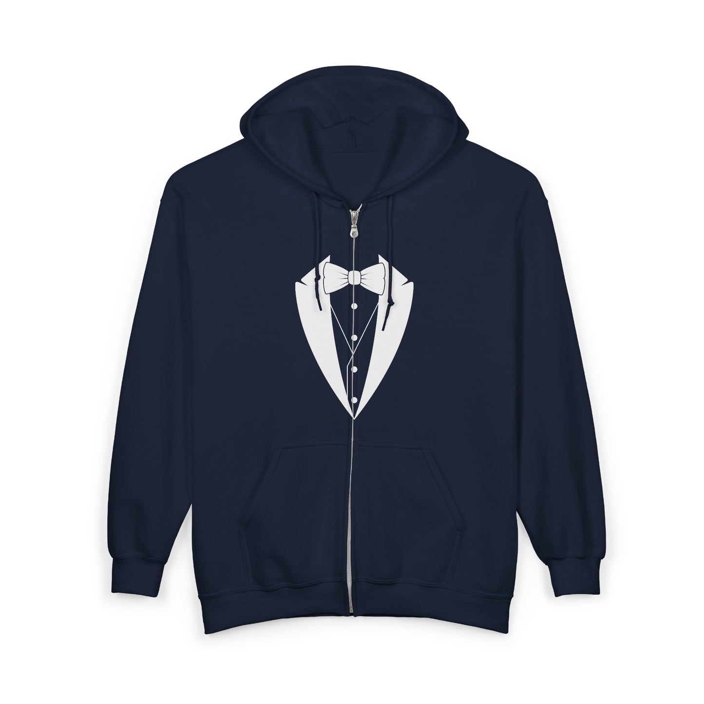 Adult Unisex Tuxedo Man White Logo Gildan Full Zip Hooded Sweatshirt S-3XL