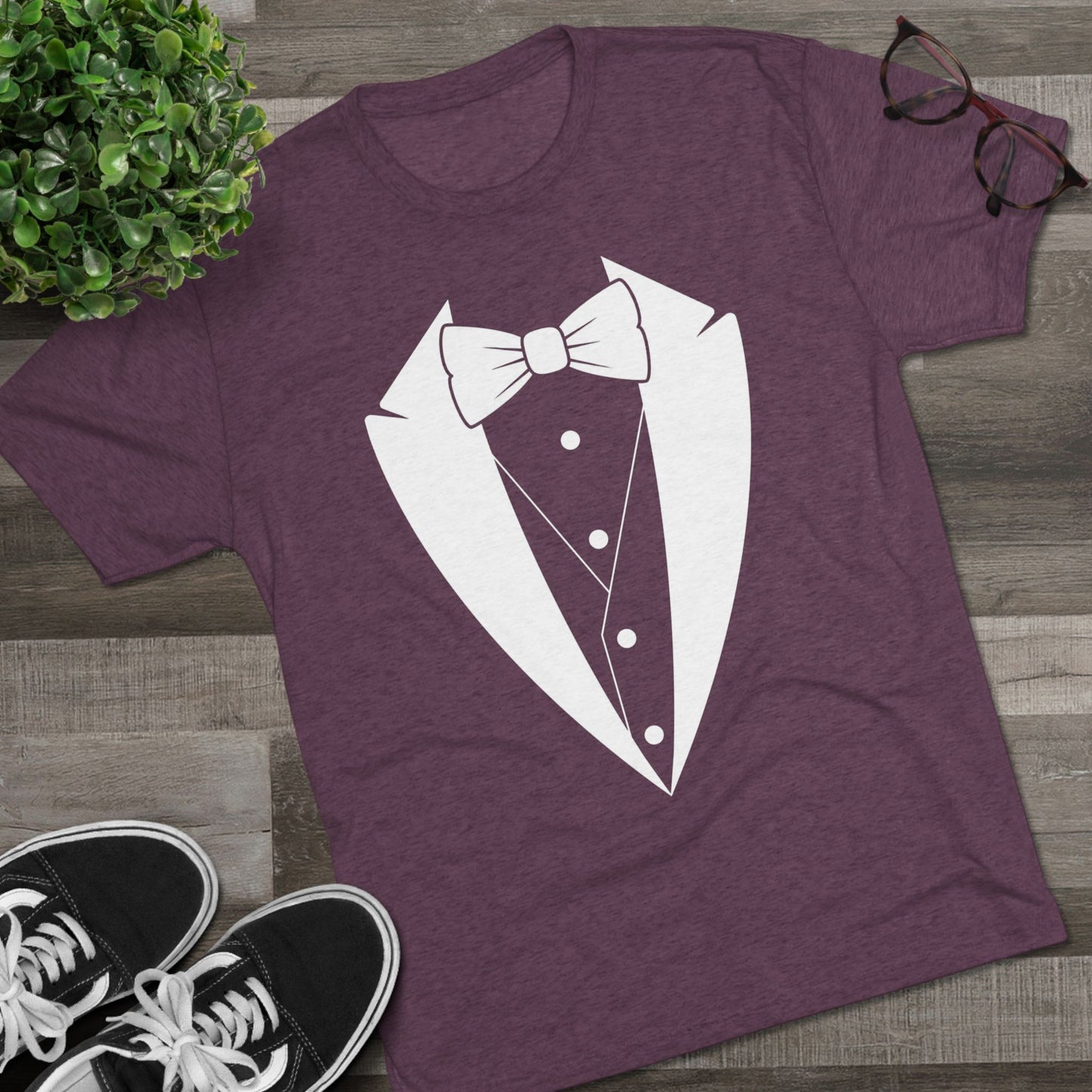 Adult Unisex White Tuxedo Tri-Blend Crew Tee S-3XL