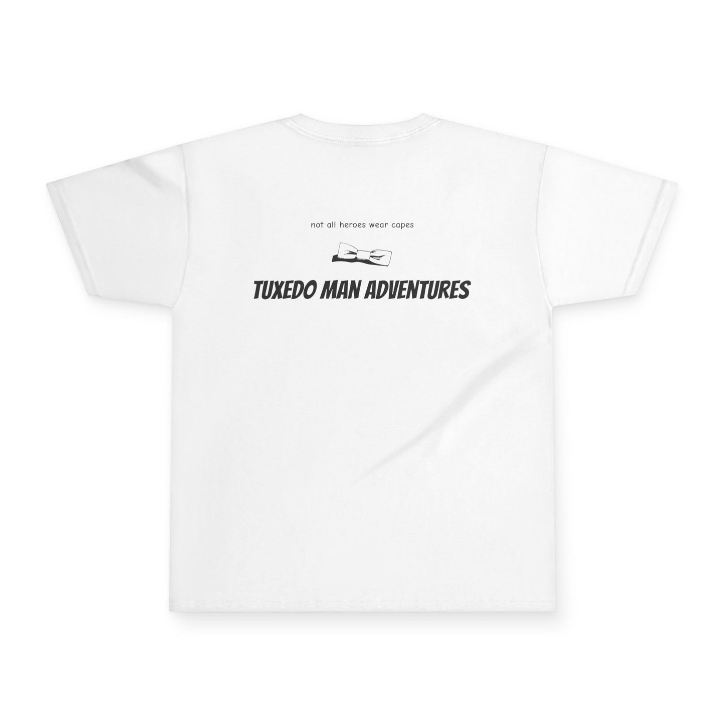 Youth Tuxedo Man Youth (black logo on white) Gildan Lightweight 100% Ultra Cotton Tee S-M-L
