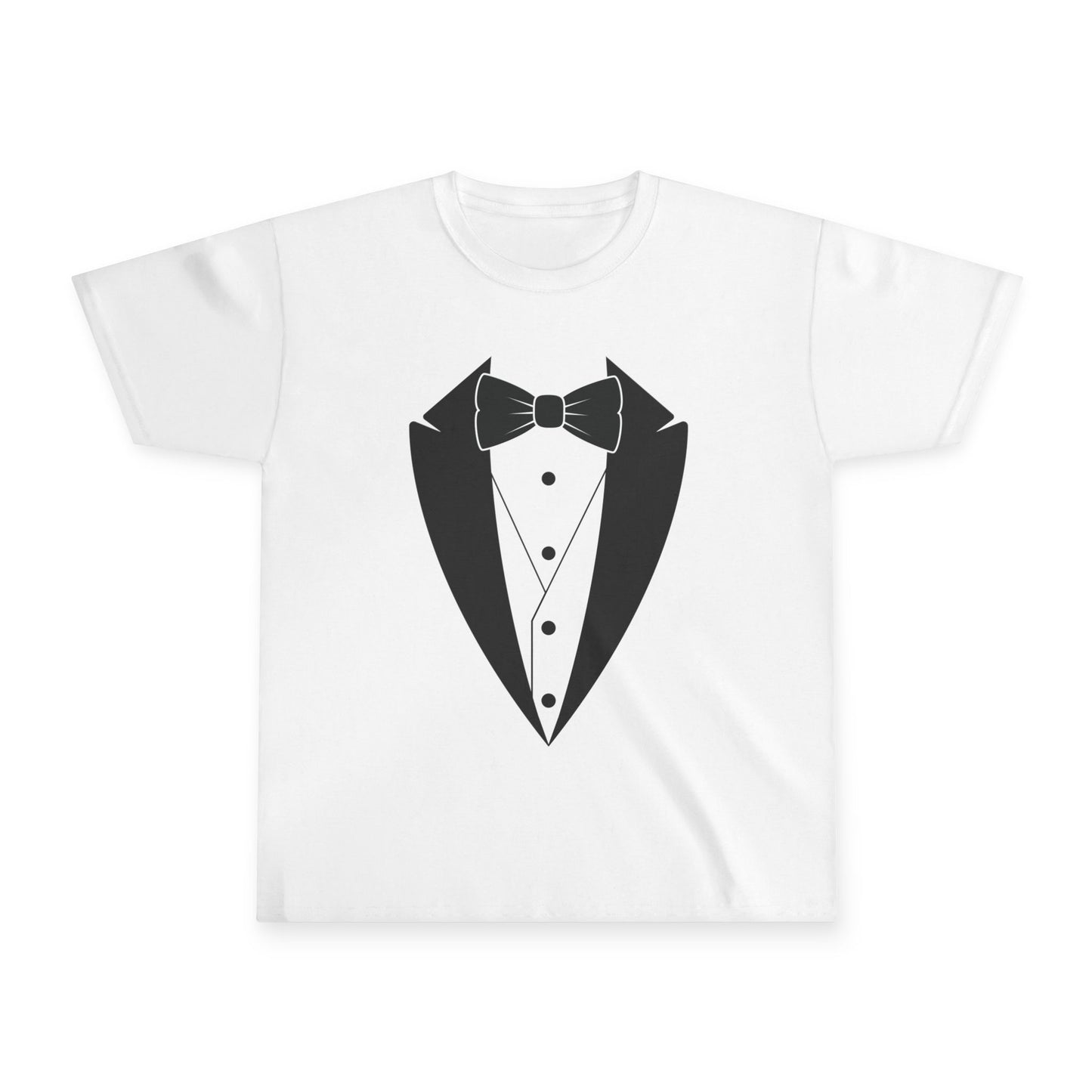 Youth Tuxedo Man Youth (black logo on white) Gildan Lightweight 100% Ultra Cotton Tee S-M-L