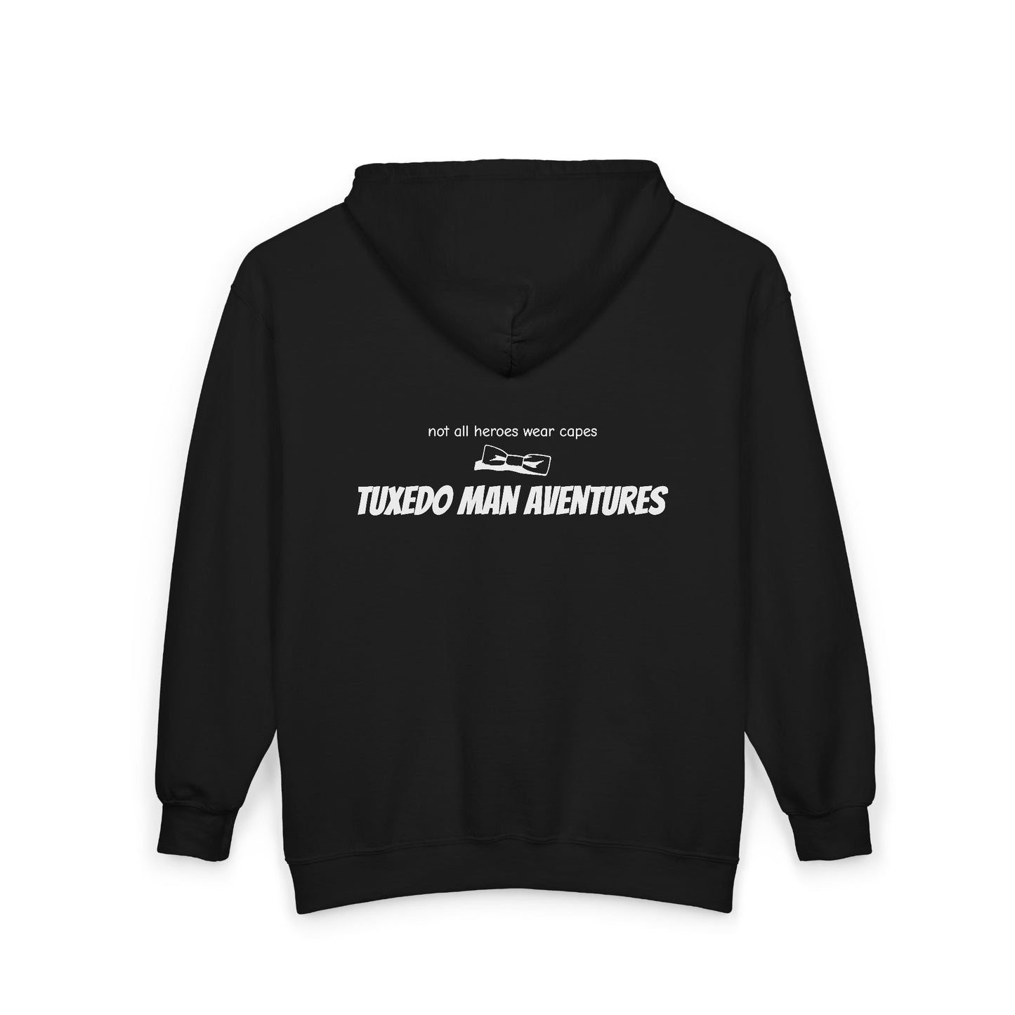 Adult Unisex Tuxedo Man White Logo Gildan Full Zip Hooded Sweatshirt S-3XL