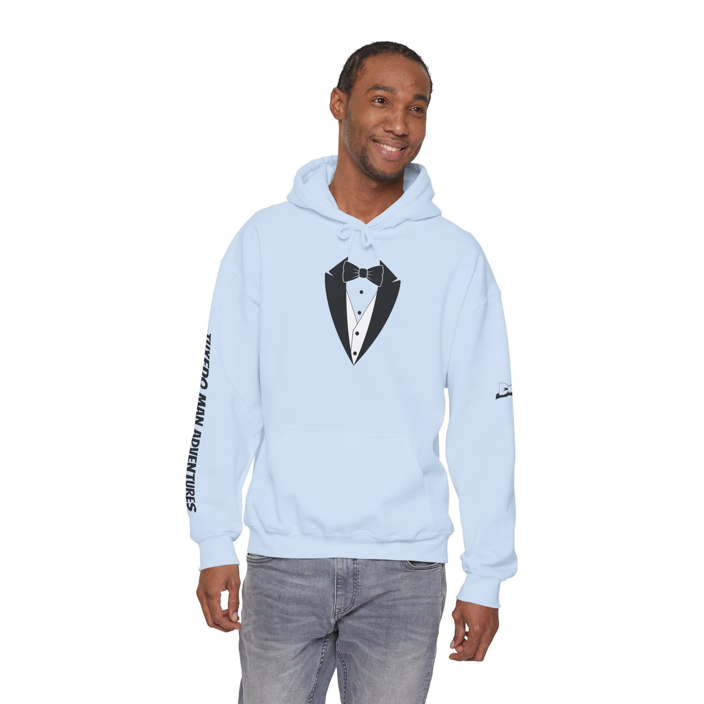 Adult Unisex Hooded Sweatshirt Tuxedo Man Logo (white logo, dark colors)  Gildan Heavy Blend™  S-5XL