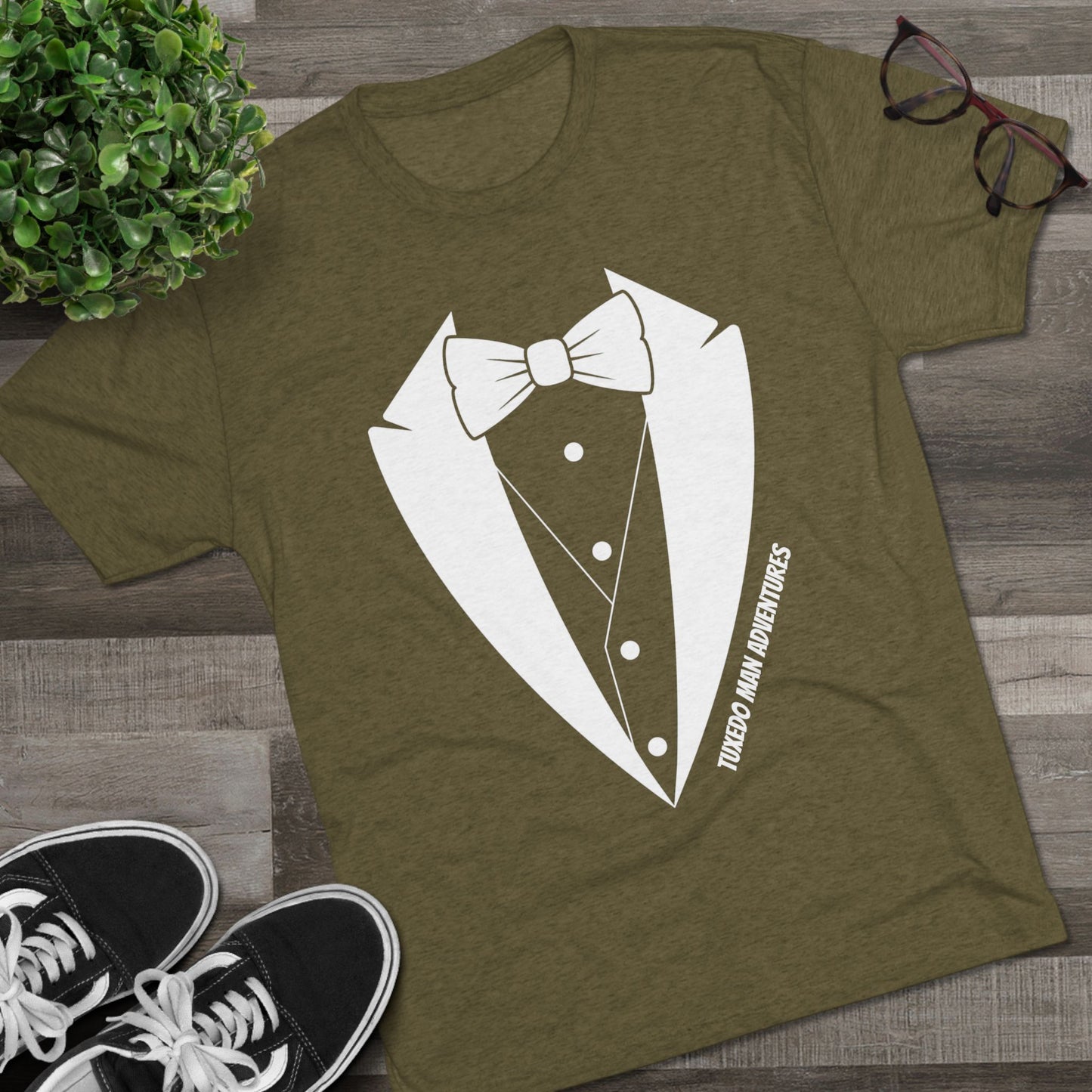 Adult Unisex Tuxedo Man Logo Tri-Blend Tee (Vintage palette)