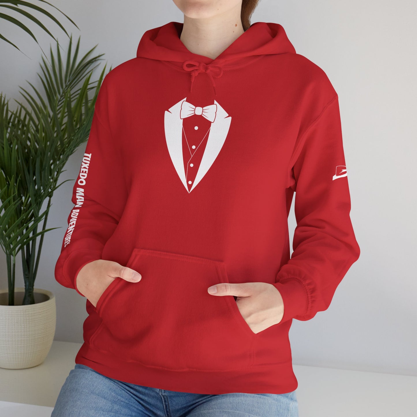 Adult Unisex Hooded Sweatshirt Tuxedo Man Logo (white logo, dark colors) Gildan Heavy Blend™  S-5XL