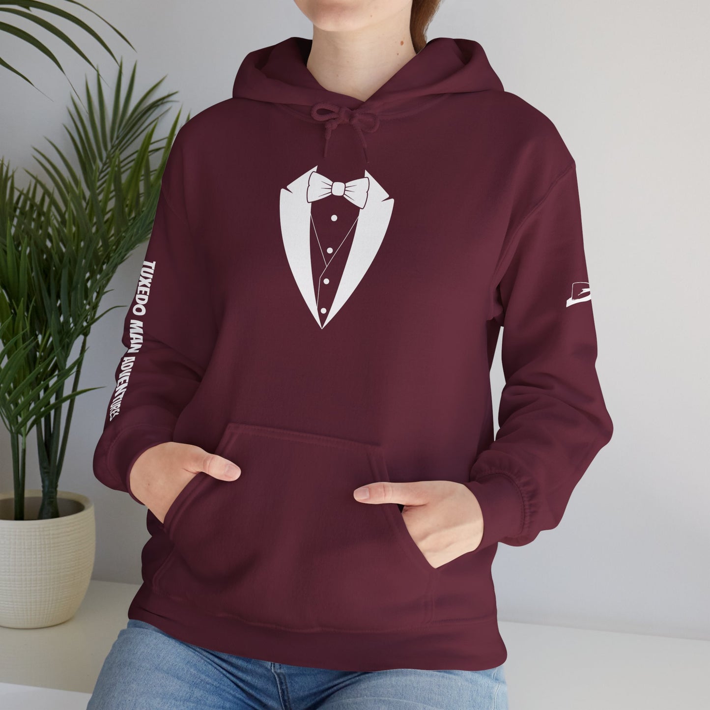 Adult Unisex Hooded Sweatshirt Tuxedo Man Logo (white logo, dark colors) Gildan Heavy Blend™  S-5XL