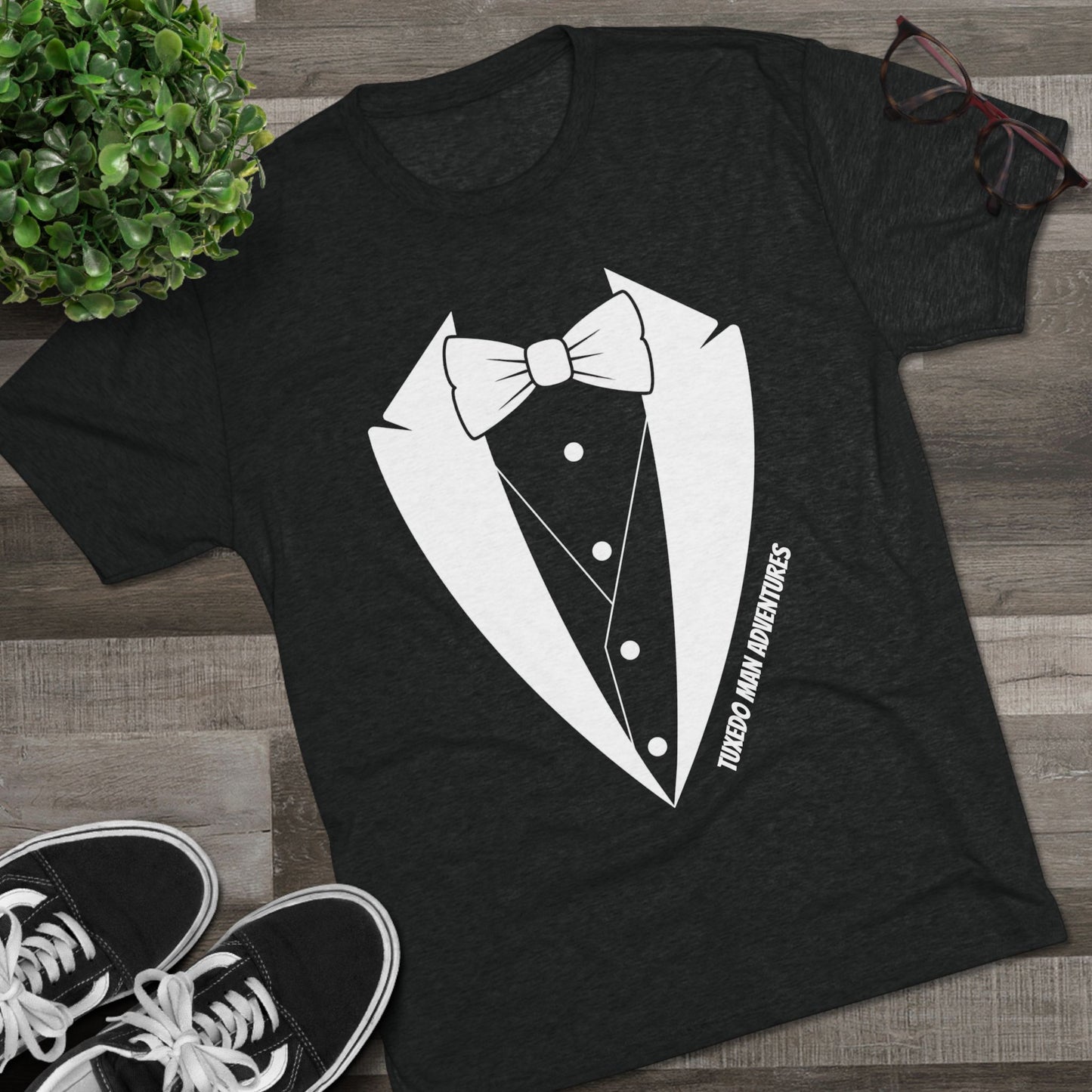 Adult Unisex Tuxedo Man Logo Tri-Blend Tee (Vintage palette)