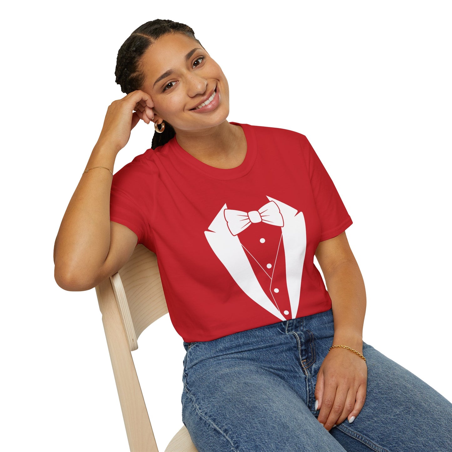 Adult Unisex Tuxedo Man Logo (white logo on dark palette) Gildan100% cotton Softstyle T-Shirt S-3XL
