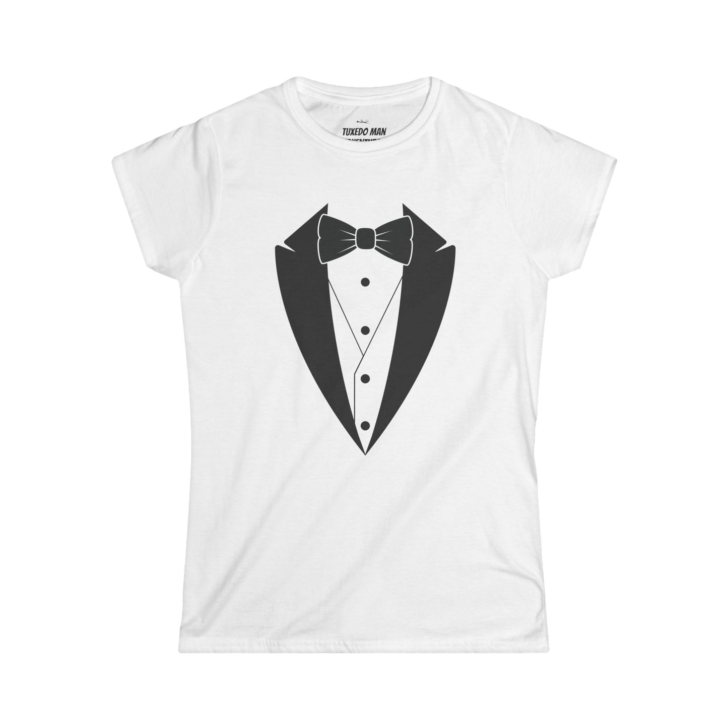 Adult Women's Tuxedo Logo (black logo on pastel colors) Gildan 100% Cotton Tee S-3XL