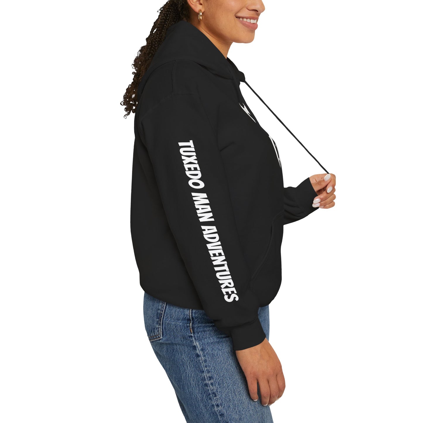 Adult Unisex Hooded Sweatshirt Tuxedo Man Logo (white logo, dark colors) Gildan Heavy Blend™  S-5XL