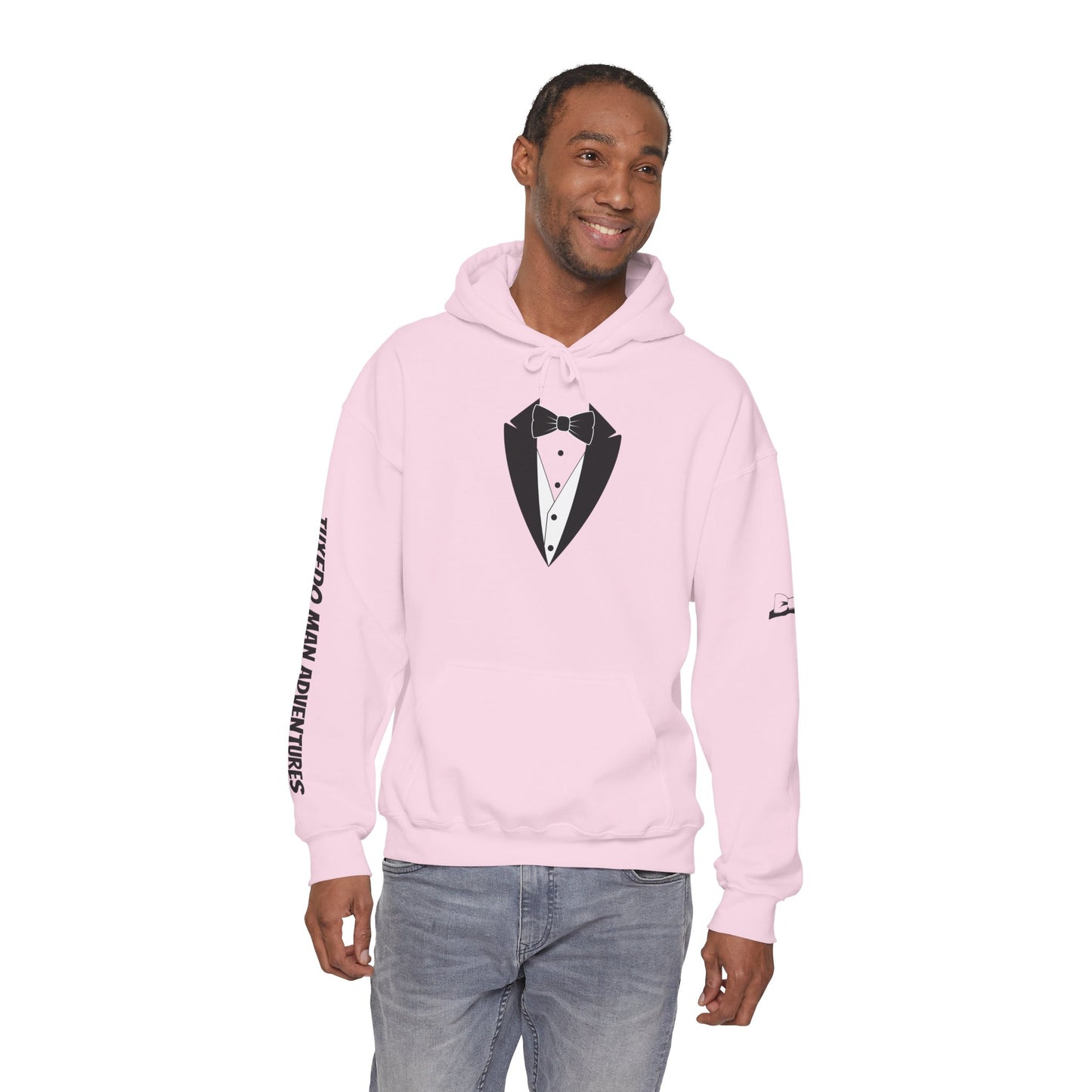 Adult Unisex Hooded Sweatshirt Tuxedo Man Logo (white logo, dark colors)  Gildan Heavy Blend™  S-5XL