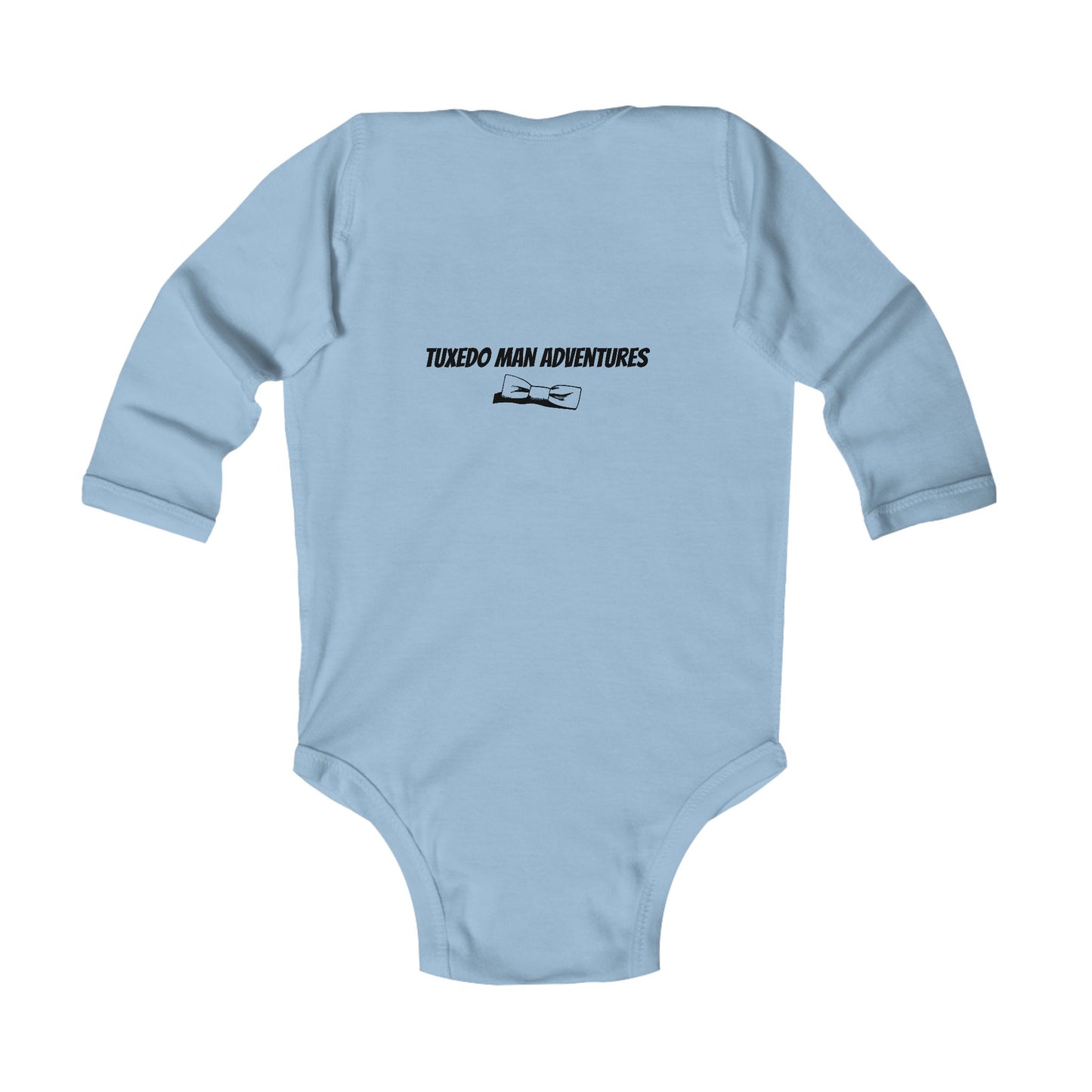 Infant Tuxedo Man Long Sleeve Bodysuit (black logo, pastels) 0-18mo