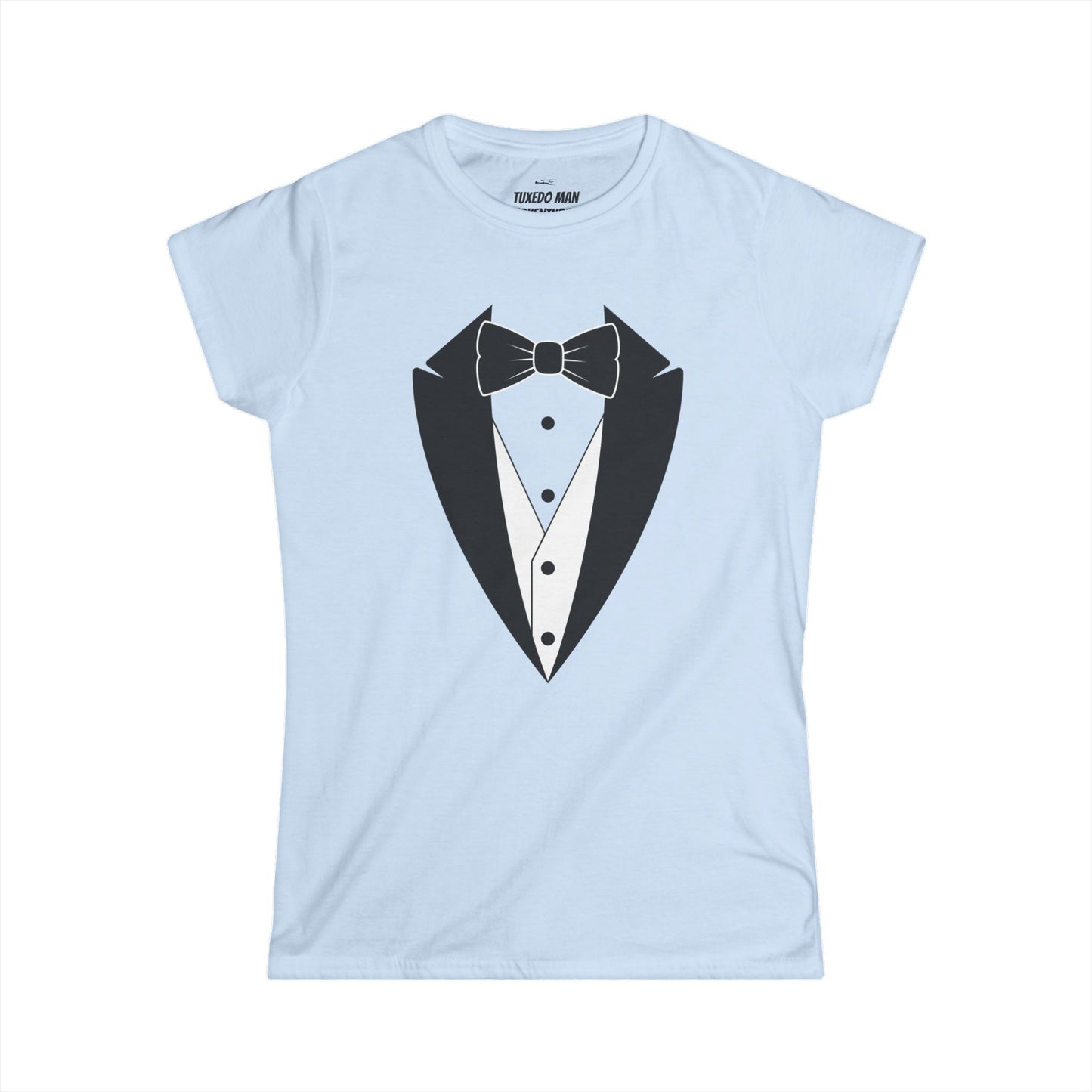 Adult Women's Tuxedo Logo (black logo on pastel colors) Gildan 100% Cotton Tee S-3XL