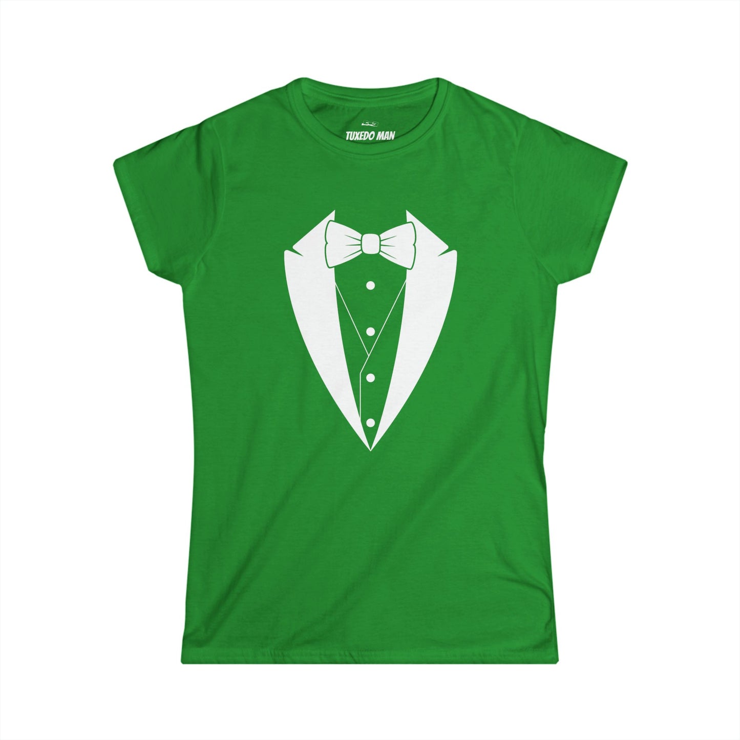 Adult Women's Tuxedo Logo (white logo on dark colors) Gildan 100% Cotton Tee S-3XL