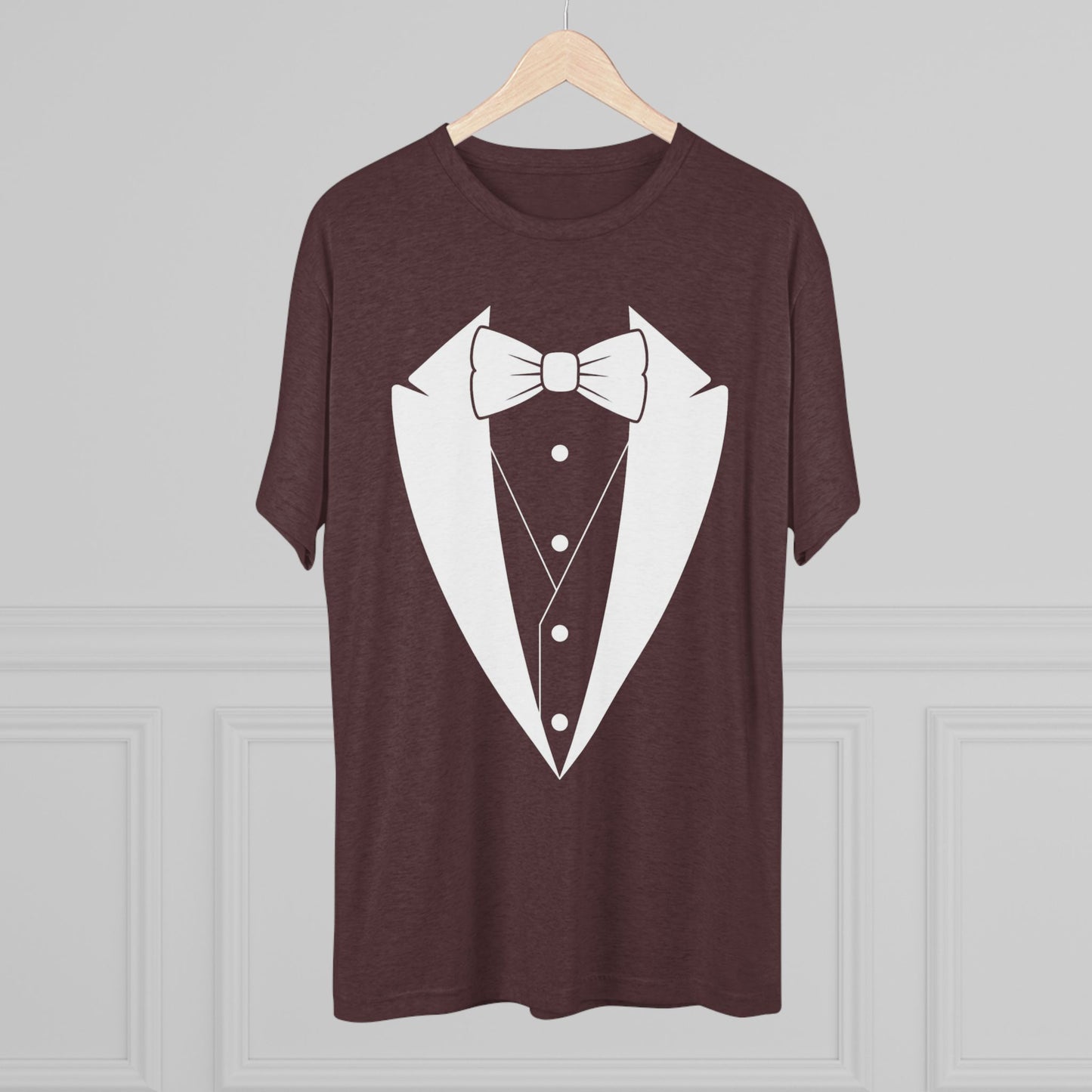Adult Unisex White Tuxedo Tri-Blend Crew Tee S-3XL