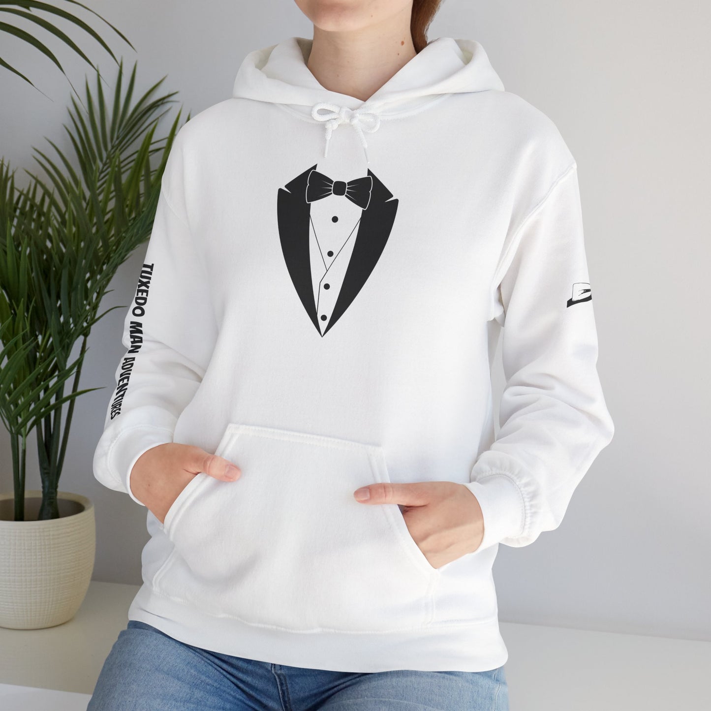 Adult Unisex Hooded Sweatshirt Tuxedo Man Logo (white logo, dark colors)  Gildan Heavy Blend™  S-5XL