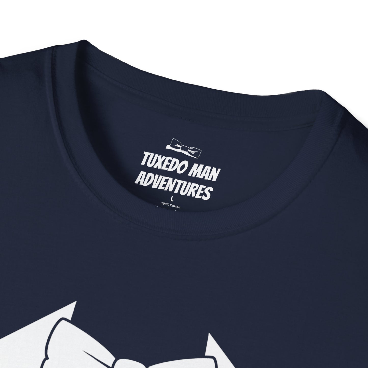 Adult Unisex Tuxedo Man Logo (white logo on dark palette) Gildan100% cotton Softstyle T-Shirt S-3XL