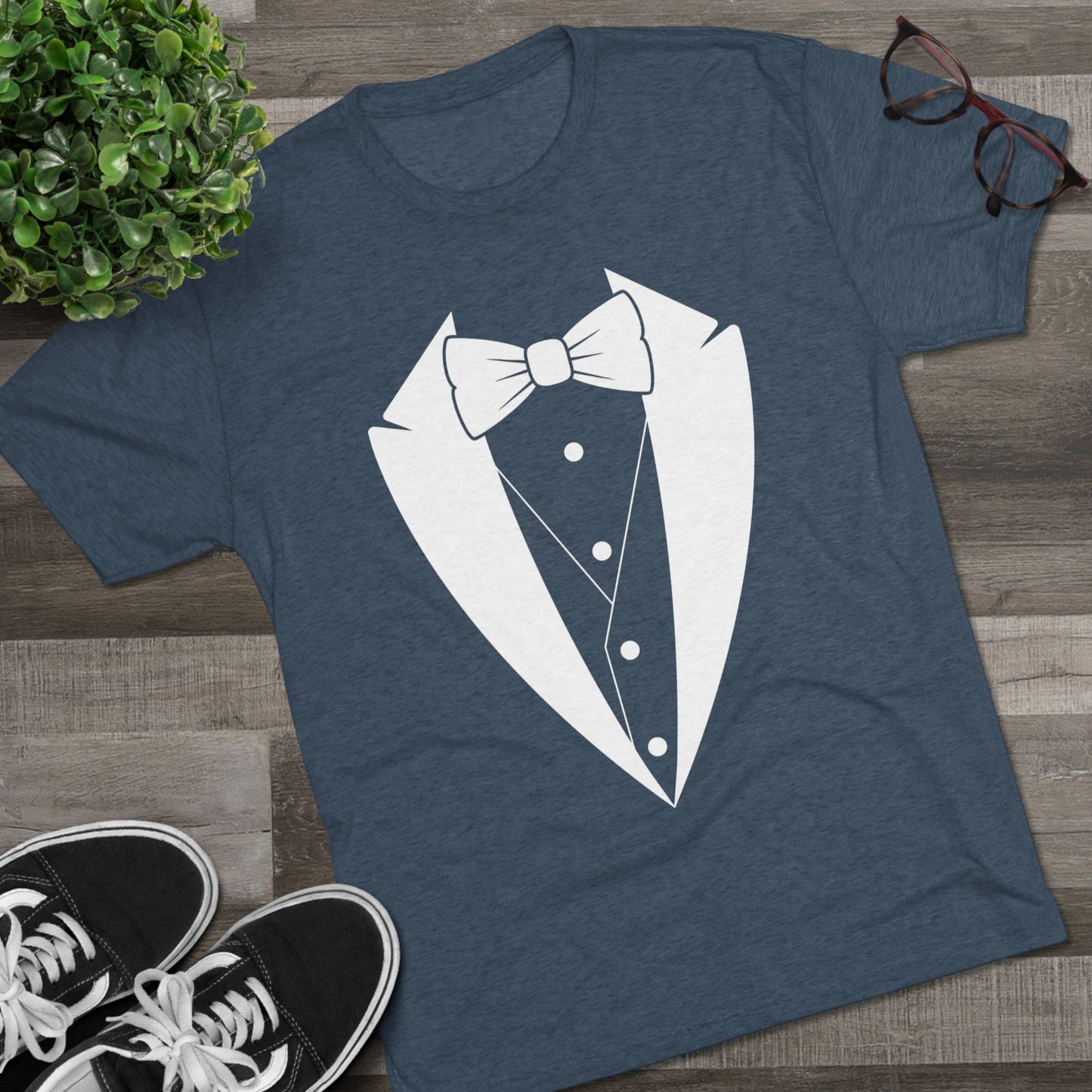 Adult Unisex Tuxedo Man Logo (dark colors, white logo) Next Level Ultrasoft Tri-Blend  Crew Tee S-3XL