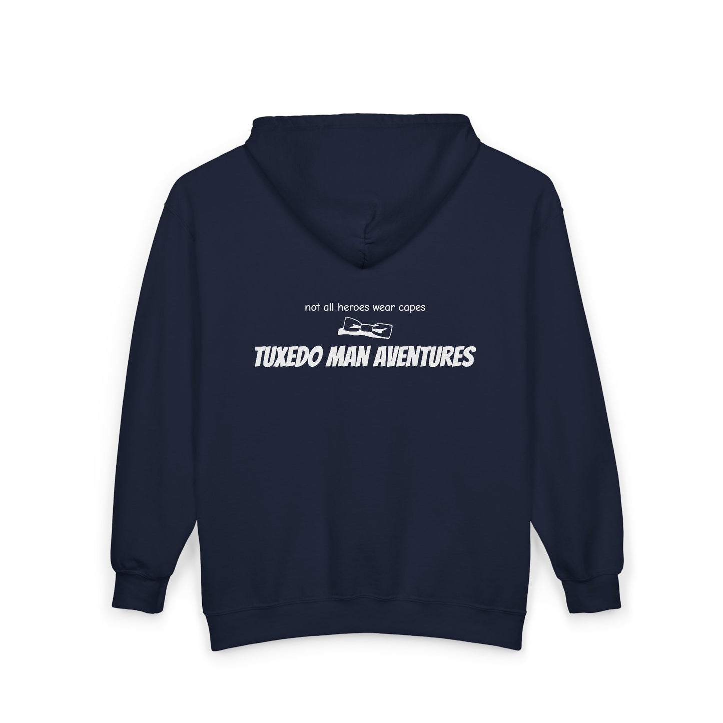 Adult Unisex Tuxedo Man White Logo Gildan Full Zip Hooded Sweatshirt S-3XL