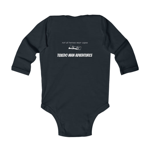 Infant Tuxedo Man Long Sleeve Bodysuit (white logo, dark colors) 0-18mo