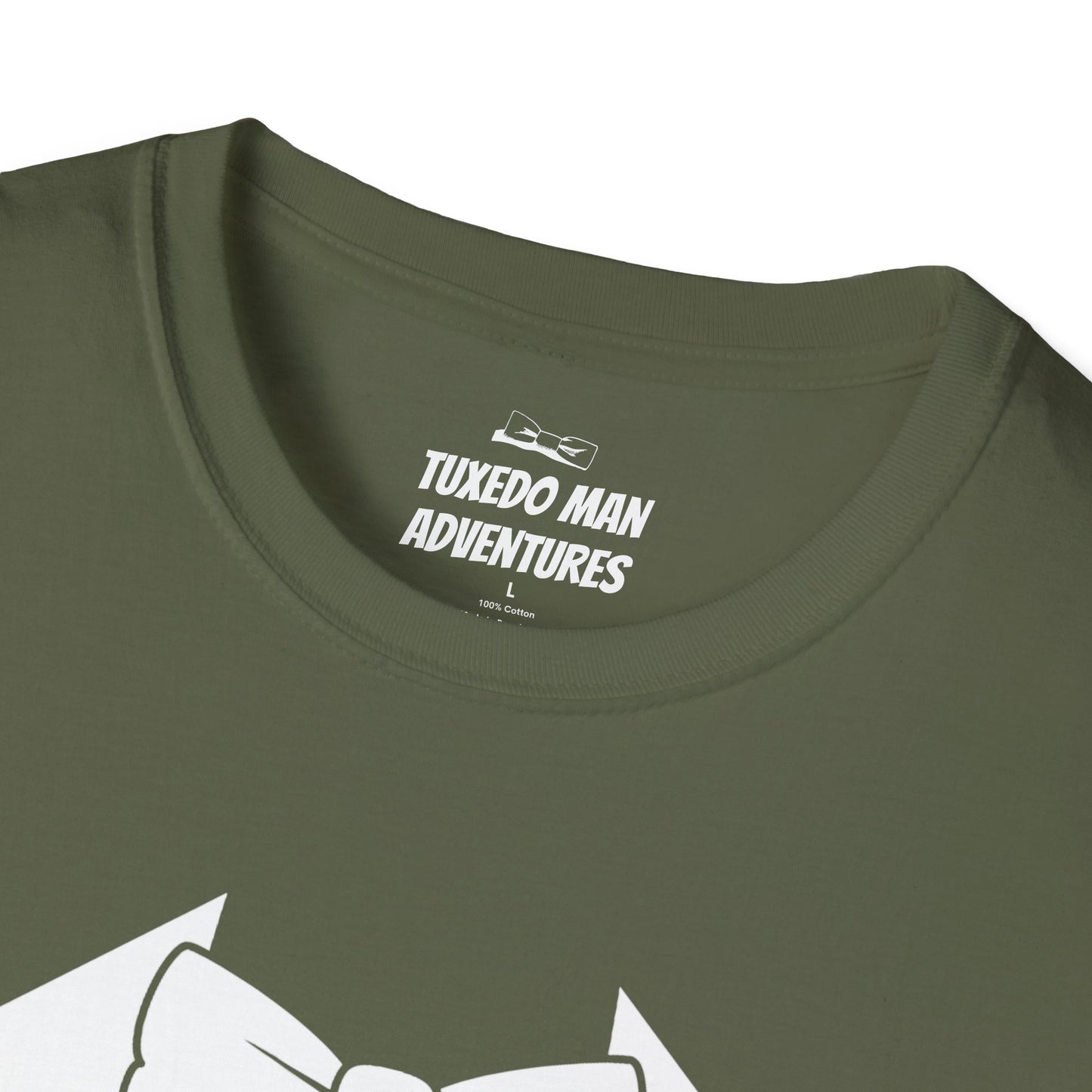 Adult Unisex Tuxedo Man Logo (white logo on dark palette) Gildan100% cotton Softstyle T-Shirt S-3XL