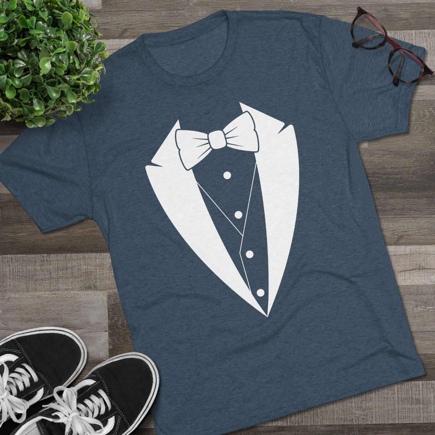 Adult Unisex White Tuxedo Tri-Blend Crew Tee S-3XL